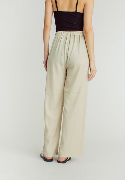 Jazmin Beige Straight Cut with double Belt Loop Elastic back Trouser Pants