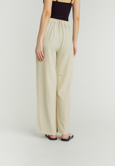 Jazmin Beige Straight Cut with double Belt Loop Elastic back Trouser Pants