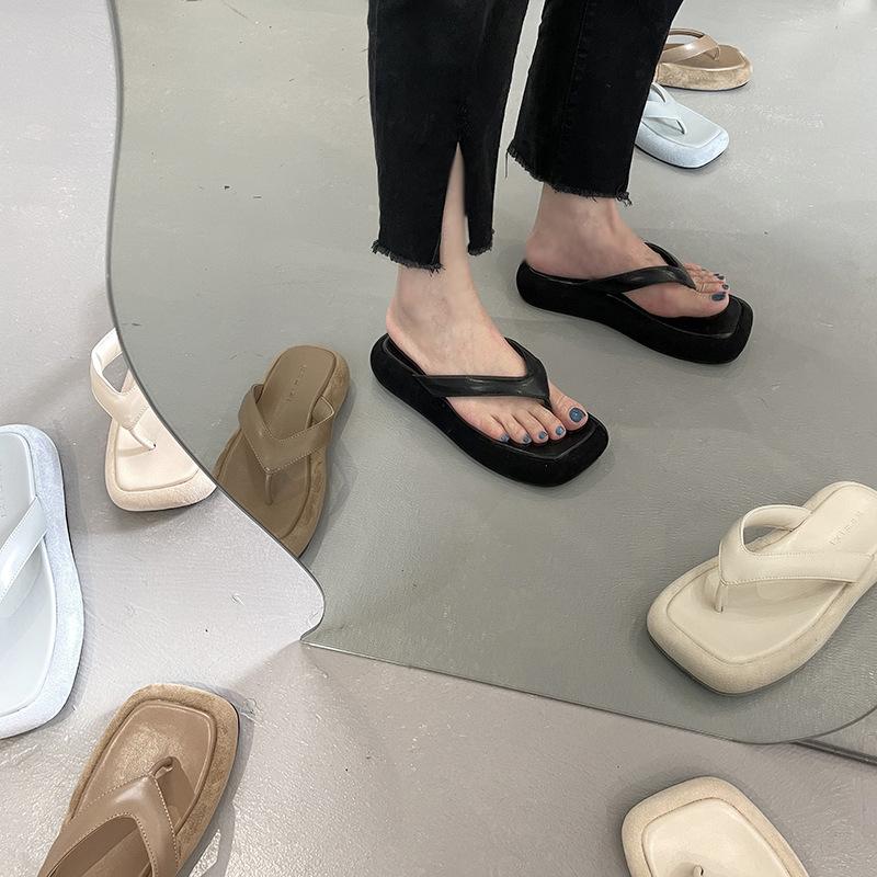 Blue Multi-Texture Y-Strap Square Sandals