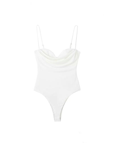 Ember White Sweetheart Cowl Neck Sleeveless Bodysuit