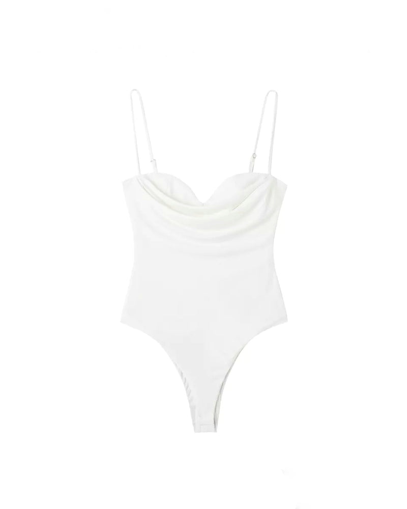 Ember White Sweetheart Cowl Neck Sleeveless Bodysuit