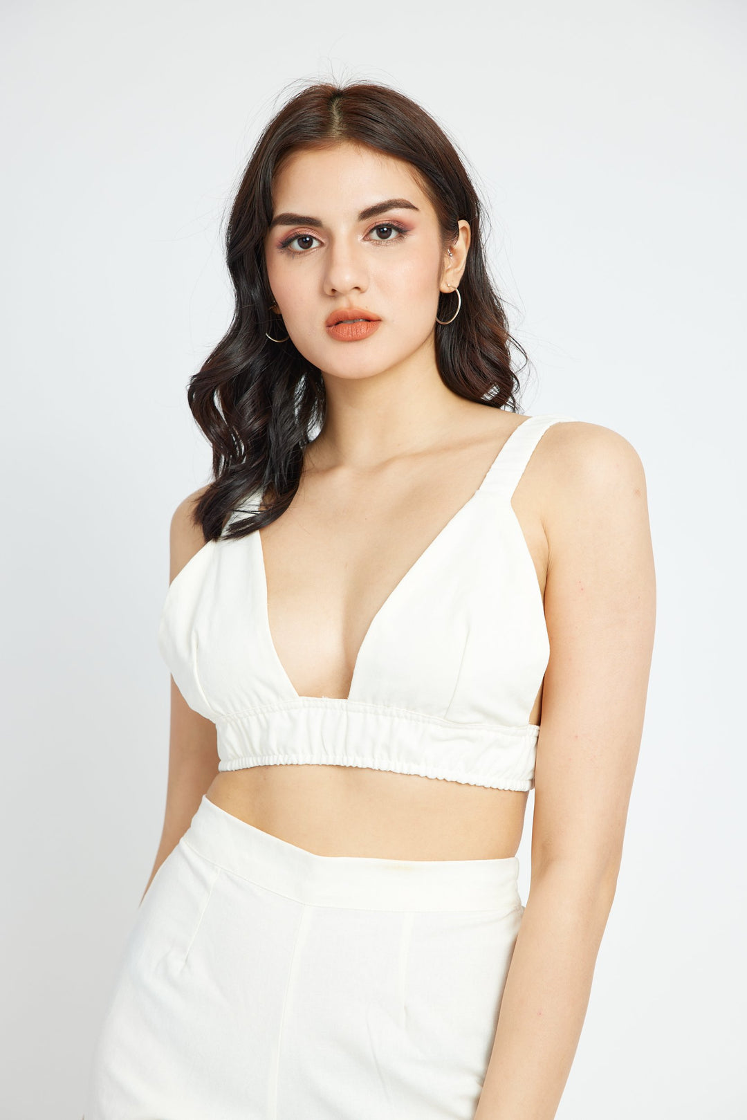 Freyja White Linen Bralette Garterized Top