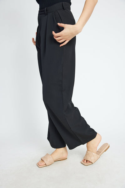 Londyn Black Pleated Zipper Fly Straight Cut Trouser with Belt Loop