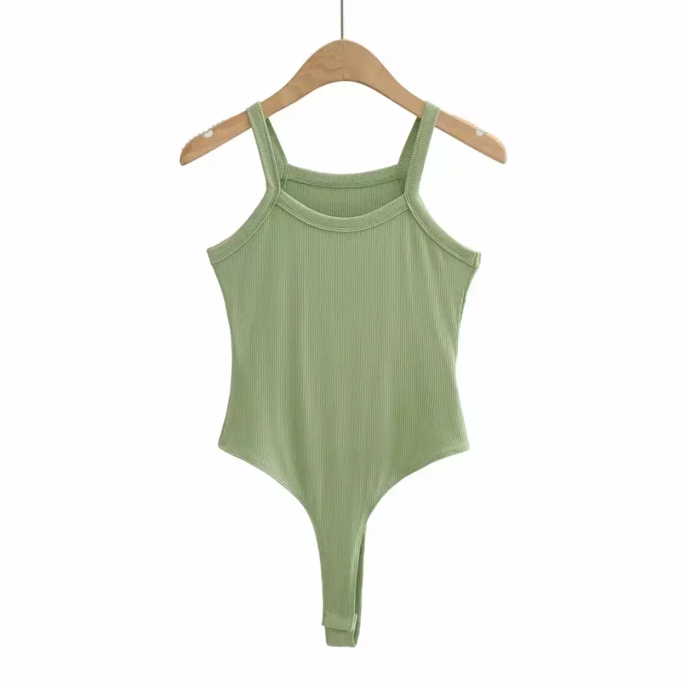 Hattie Green Knitted Scoop Neck Sleeveless Thong Bodysuit