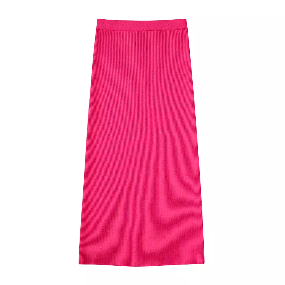 Nolan Fuchsia Knitted Elastic Waist Midi Skirt