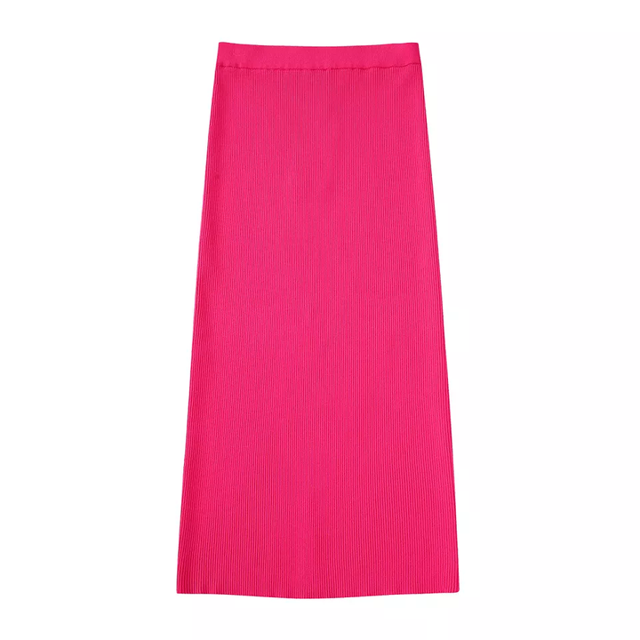 Nolan Fuchsia Knitted Elastic Waist Midi Skirt
